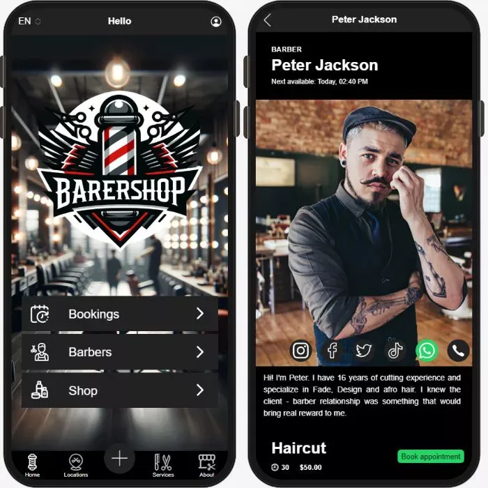 Custom branded mobile app for your barbershop, plus self check-in kiosk and more 📲